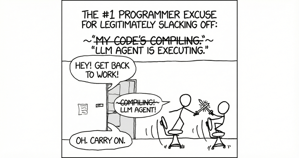 'Are you stealing those LCDs?' 'Yeah, but I'm doing it while my LLM Agent executes.' abhyrama.com-xkcd